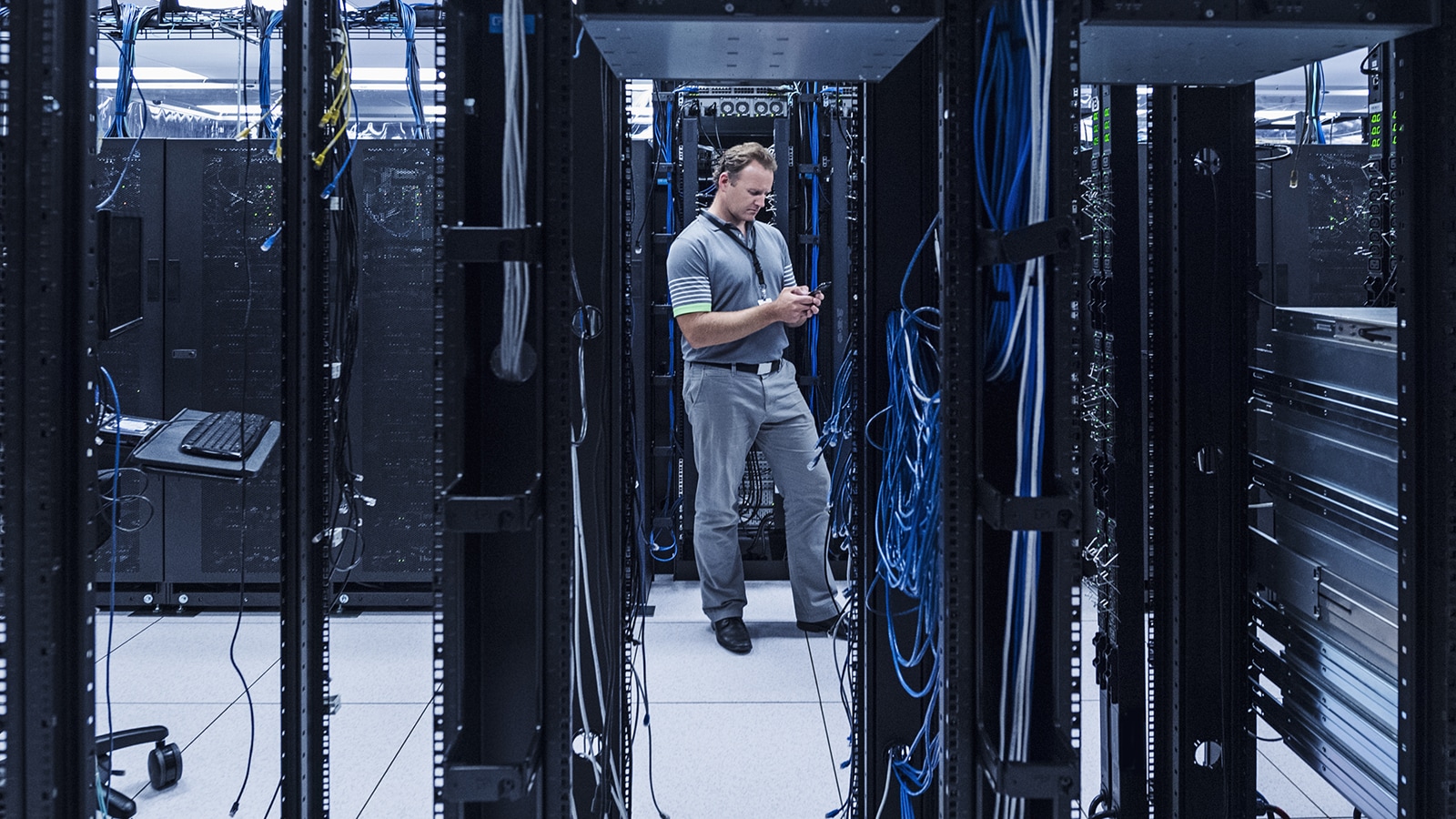 Man in server room